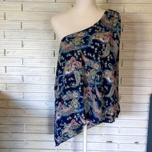 Cynthia Rowley Blue and Pink One-Shoulder Top
